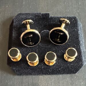 Gold and Black Cufflink and Stud Set for Men
